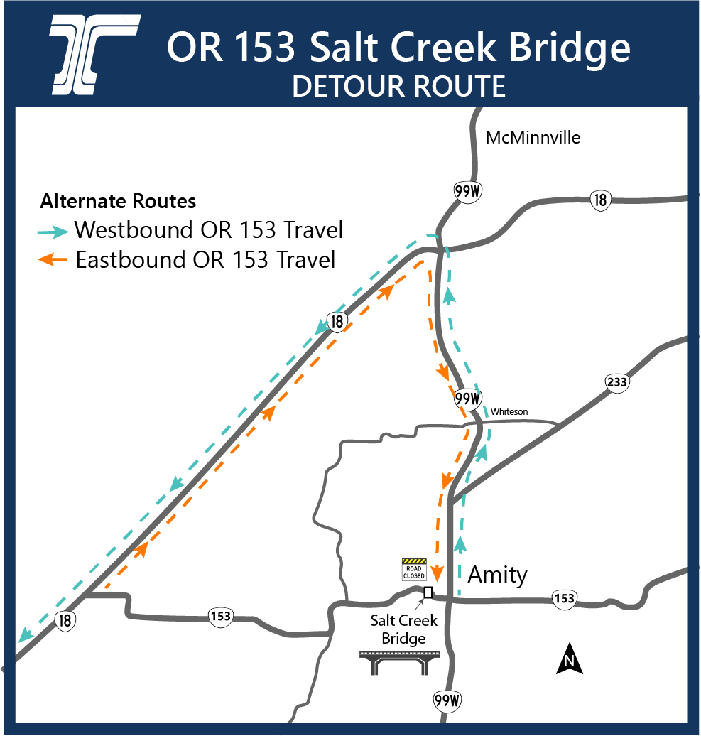 Full road closure of OR 153 west of Amity!